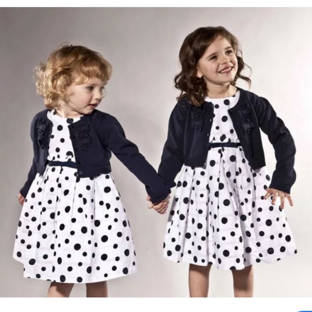 Bonnie Jean Navy and White Polka Dot Dress Set